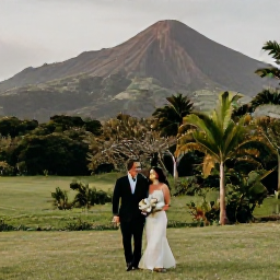 Caribbean Holidays, February Weddings, A newlywed couple walking through Montserrat&rsquo;s green countryside after their wedding, with volcanic landscapes and tropical vegetation