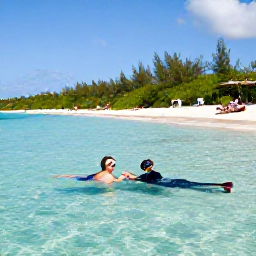 Caribbean Holidays, February Weddings, Newly married couple snorkelling in clear turquoise water and relaxing on a tropical beach in Turks and Caicos