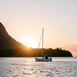 Caribbean Holidays, February Weddings, Newlywed couple sailing along the Saint Lucia coastline at sunset, with tropical hills and calm blue sea