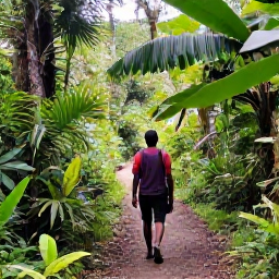 Caribbean Holidays, February Wellness, A lush rainforest trail on Saint Vincent with a friendly local guide, tropical plants, soft daylight and a peaceful natural atmosphere
