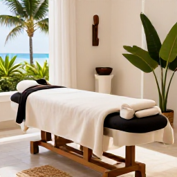 Caribbean Holidays, February Wellness, A tranquil wellness treatment in an elegant Turks and Caicos spa, natural materials, soft light and tropical greenery