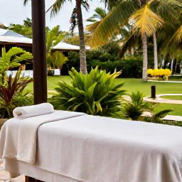 Caribbean Holidays, February Wellness, Open-air spa treatment beside a tropical garden on Saint Kitts, with natural textures, greenery and a calm Caribbean setting