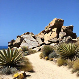 Caribbean Holidays, February Wellness, Outdoor Aruba wellness experience with a scenic coastal trail, desert plants, dramatic rocks and a clear blue sky