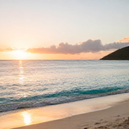 Caribbean Holidays, February Wellness, Quiet Caribbean beach on Saint Martin at sunrise, with calm turquoise water, soft golden light and a peaceful wellness atmosphere