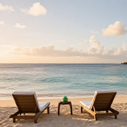 Caribbean Holidays, February Wellness, Quiet Caribbean beach on Saint Martin with soft morning light, calm turquoise water and a comfortable wellness setting