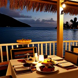Caribbean Holidays, February Wellness, Relaxed Caribbean evening at a waterfront restaurant in Saint Vincent and the Grenadines, local food, gentle lights and peaceful sea