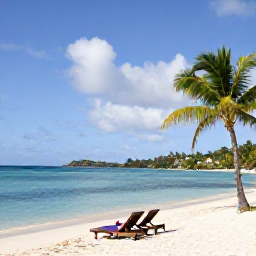 Caribbean Holidays, February Wellness, Relaxing beach scene on St Thomas in the US Virgin Islands in February, calm turquoise water, white sand, palm trees and a couple of sun loungers