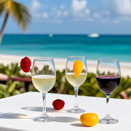 Caribbean Holidays, February Wine Holidays, Friendly wine tasting on a Caribbean terrace, with local glasses, tropical fruit and a sea view