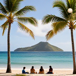 Caribbean Holidays, February Wine Tasting, A peaceful beach on Nevis with palm trees, calm turquoise water and a view towards the island&rsquo;s green hills