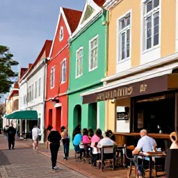 Caribbean Holidays, February Wine Tasting, Colourful Willemstad street with a welcoming wine bar, outdoor tables and visitors enjoying a tasting in the warm February sunshine