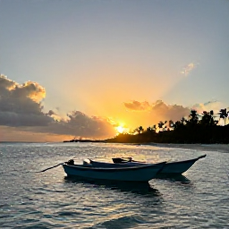 Caribbean Holidays, Glass Bottom Boats, Caribbean sunset seen from a glass bottom boat near a palm-fringed island coastline