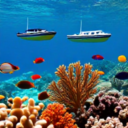 Caribbean Holidays, Glass Bottom Boats, Close view through a boat glass panel showing tropical reef fish, sea fans and coral in clear Caribbean water