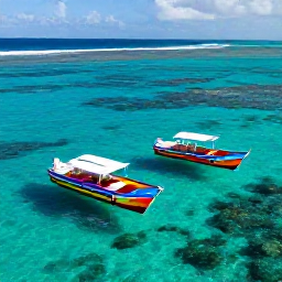 Caribbean Holidays, Glass Bottom Boats, Colourful glass bottom boat cruising over clear turquoise Caribbean water with coral reefs visible below