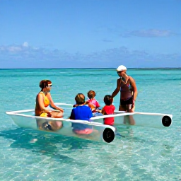Caribbean Holidays, Glass Bottom Boats, Friendly Caribbean tour guide explaining reef life to a family on a glass bottom boat near a tropical island