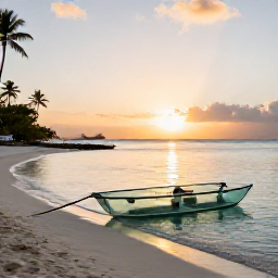 Caribbean Holidays, Glass Bottom Boats, Glass bottom boat anchored beside a peaceful Caribbean beach at sunset, with calm water and palm trees