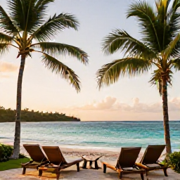 Caribbean Holidays, Grenada Adults Only, A quiet adults-only resort overlooking a turquoise Caribbean bay in Grenada, with palm trees, loungers and warm evening light