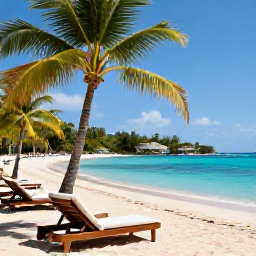 Caribbean Holidays, Grenada Adults Only, A relaxed adults-only resort beside a calm Caribbean beach in Grenada, with palm trees, sun loungers and clear blue water