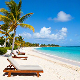 Caribbean Holidays, Grenada Adults Only, A relaxed adults-only resort beside a turquoise Caribbean beach in Grenada, with sun loungers, palm trees and calm water