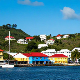 Caribbean Holidays, Grenada Adults Only, Colourful St George's harbour and hillside buildings in Grenada on a bright Caribbean day, viewed from the waterfront