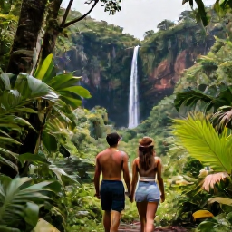 Caribbean Holidays, Grenada Adults Only, Couple walking through lush tropical rainforest in Grenada with waterfalls and mountain scenery