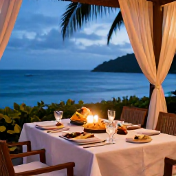 Caribbean Holidays, Grenada Adults Only, Elegant adults-only Caribbean dinner overlooking the sea in Grenada, with candlelight, local food and a relaxed romantic setting