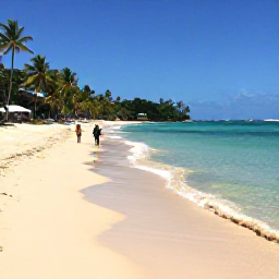 Caribbean Holidays, Grenada Adults Only, Grand Anse Beach in Grenada on a sunny May day, with clear shallow water, golden sand, palm trees and a couple walking along the shoreline