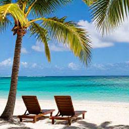 Caribbean Holidays, Grenada Adults Only, Grand Anse Beach in Grenada with two sun loungers, turquoise water and palm trees