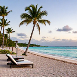 Caribbean Holidays, Grenada Adults Only, Quiet adults-only resort beside a palm-fringed beach in Grenada, with turquoise sea and soft morning light