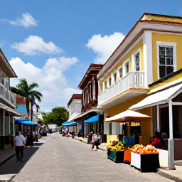 Caribbean Holidays, Grenada Adults Only, Spice market and colourful local street in St George's, Grenada, with fruit stalls and historic buildings