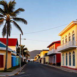 Caribbean Holidays, Grenada Adventure, A colourful October street scene in St George's, Grenada, with bright buildings, palm trees and warm evening light