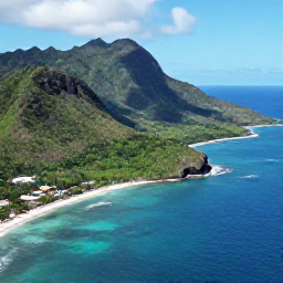 Caribbean Holidays, Grenada Adventure, Aerial view of Grenada's lush green mountains, turquoise coastline and calm Caribbean Sea in bright March sunshine