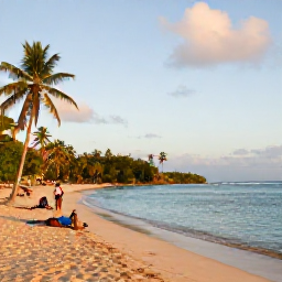 Caribbean Holidays, Grenada Adventure Holidays, A lively December morning on Grand Anse Beach in Grenada, with calm turquoise water, golden sand, palm trees and holidaymakers preparing for outdoor adventures