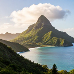 Caribbean Holidays, Grenada Adventure Holidays, A panoramic view of Grenada&rsquo;s green mountains, turquoise sea and rugged coastline in warm Caribbean sunlight