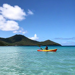 Caribbean Holidays, Grenada Adventure Holidays, A sea kayak gliding along Grenada's clear coastline beneath a bright May sky, with green hills and calm blue water