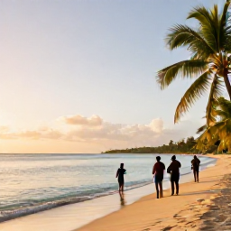 Caribbean Holidays, Grenada Adventure Holidays, A warm August morning on Grand Anse Beach in Grenada, with calm turquoise water, palm trees and travellers preparing for outdoor activities