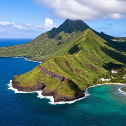 Caribbean Holidays, Grenada Adventure Holidays, Aerial view of Grenada&rsquo;s green volcanic landscape, turquoise sea and rugged coastline in bright Caribbean sunshine