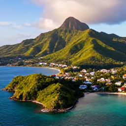 Caribbean Holidays, Grenada Adventure Holidays, Aerial view of Grenada's lush green mountains, turquoise coastline and colourful Caribbean villages in warm February sunshine