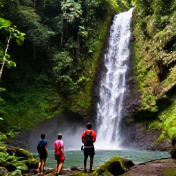Caribbean Holidays, Grenada Adventure Holidays, Hikers walking through lush rainforest towards a waterfall in Grand Etang National Park, Grenada