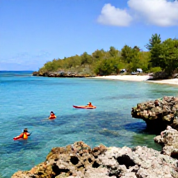 Caribbean Holidays, Grenada Adventure Holidays, Kayakers and snorkellers exploring clear Caribbean water near Grenada, colourful fish, coral and rocky coastline