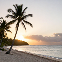 Caribbean Holidays, Grenada Adventure Holidays, Relaxed travellers enjoying a Grenadian beach at sunset, with palm trees, calm sea and warm golden light