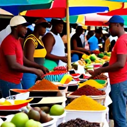 Caribbean Holidays, Grenada Adventure Holidays, Visitors exploring a colourful Grenadian market with spices, fruit and local crafts in St George's