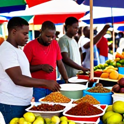 Caribbean Holidays, Grenada Adventure, Visitors browsing a lively Grenadian market with fresh spices, tropical fruit and friendly local stallholders
