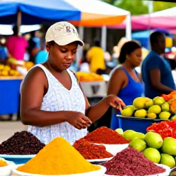 Caribbean Holidays, Grenada All Inclusive, A colourful Grenadian market with fresh spices, tropical fruit and friendly local traders in St George's
