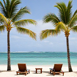 Caribbean Holidays, Grenada All Inclusive, A relaxed beachfront scene at a Grenada all-inclusive resort, with palm trees, calm turquoise sea and sun loungers