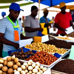 Caribbean Holidays, Grenada April Holidays, Grenadian market stall displaying colourful nutmeg, cinnamon, cloves and other spices with local vendors