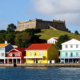 Caribbean Holidays, Grenada April Holidays, Historic St George's waterfront in Grenada with colourful houses, a hilltop fort and visitors exploring the streets
