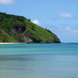 Caribbean Holidays, Grenada April Holidays, Quiet Grenada coastline with lush green hills, calm turquoise water and a small fishing boat in the distance