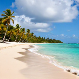 Caribbean Holidays, Grenada August Breaks, Grand Anse Beach with calm turquoise water, golden sand and palm trees under a partly cloudy sky