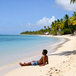 Caribbean Holidays, Grenada Backpacking, Backpacker relaxing on Grand Anse Beach in Grenada with calm turquoise water and palm trees