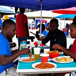Caribbean Holidays, Grenada Backpacking, Backpackers sharing local Grenadian food at a casual outdoor market in August